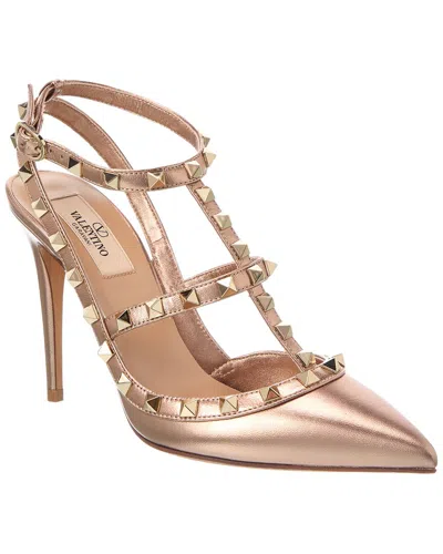 Valentino Garavani Valentino Rockstud Caged 100 Leather Pump In Gold