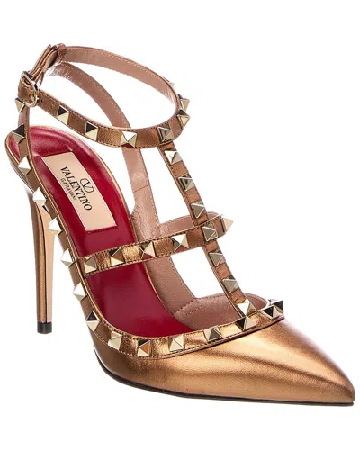 Valentino Garavani Valentino Rockstud Caged 100 Leather Pump In Gold