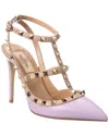 Valentino Rockstud Caged 65 Leather Ankle Strap Pump In Purple