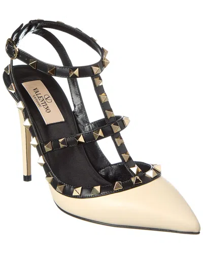 Valentino Garavani Valentino Rockstud Caged 100 Leather Pump In White