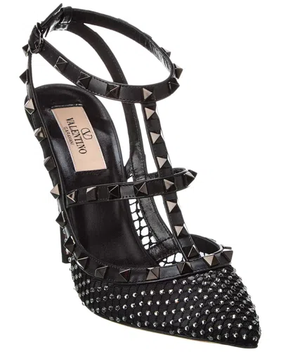 Valentino Garavani Valentino Rockstud Caged 100 Mesh & Leather Pump In Black
