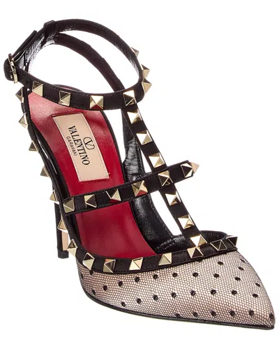 Valentino Garavani Valentino Rockstud Caged 100 Mesh & Leather Pump In Neutral