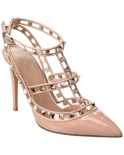 Valentino Garavani Valentino Rockstud Caged 100 Patent & Vinyl Pump In Pink