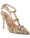 Valentino Rockstud Caged 100 Python & Leather Pump In Gold