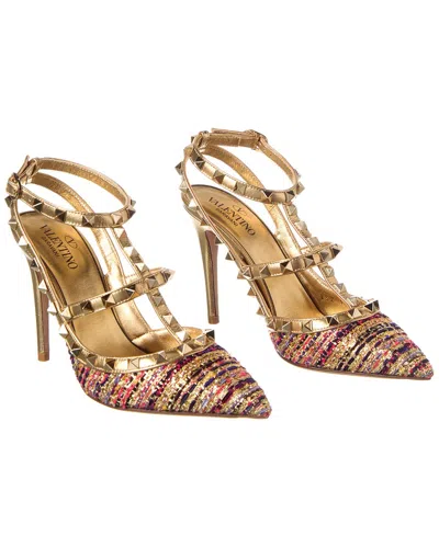 Valentino Garavani Valentino Rockstud Caged 100 Tweed & Leather Pump (authentic ) In Multi