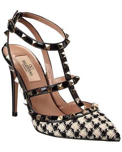 Valentino Garavani Rockstud Caged 100 Tweed & Leather Pump In Black
