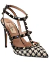 Valentino Rockstud Caged 100 Tweed & Leather Pump In Black