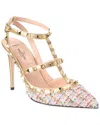 Valentino Rockstud Caged 100 Tweed & Leather Pump In Blue