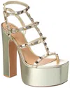 Valentino Rockstud Caged 155 Leather Ankle Strap Platform Sandal In Gold
