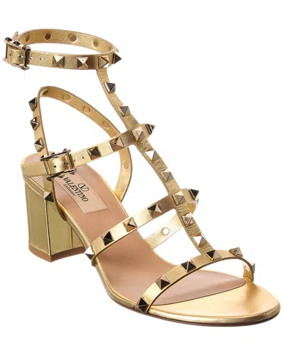 Valentino Garavani Valentino Rockstud Caged 60 Leather Ankle Strap Sandal In Gold