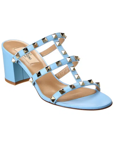 Valentino Garavani Valentino Rockstud Caged 60 Leather Sandal In Blue
