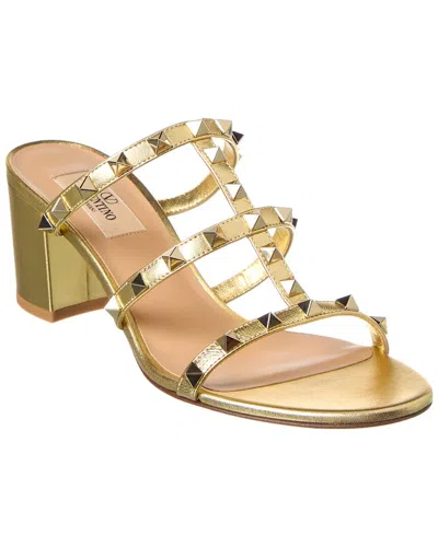 Valentino Garavani Valentino Rockstud Caged 60 Leather Sandal In Gold