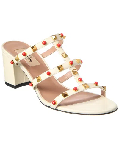 Valentino Garavani Rockstud Caged 60 Leather Sandal In White