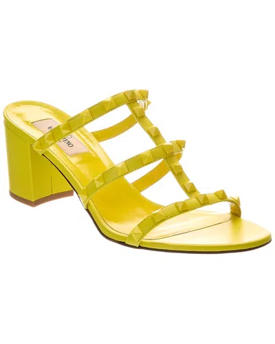 Valentino Garavani Valentino Rockstud Caged 60 Leather Sandal In Yellow