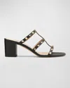 Valentino Rockstud Leather Sandals With Iconic Side Studs In Black