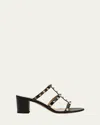 Valentino 60mm Rockstud Caged Block-heel Slide Sandals In Black
