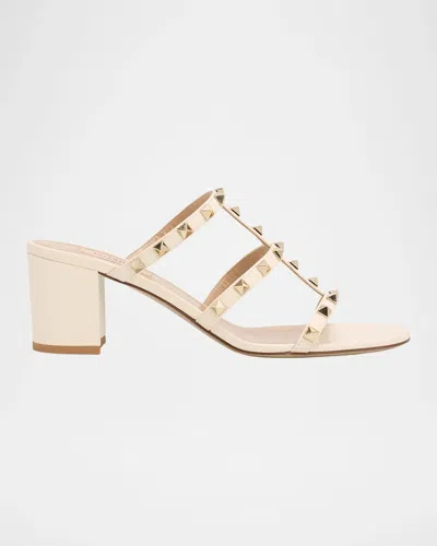 Valentino Garavani Rockstud Caged 60mm Slide Sandals In Neutral