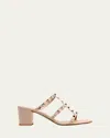 Valentino Studded Leather Block Heel Sandals In Poudre