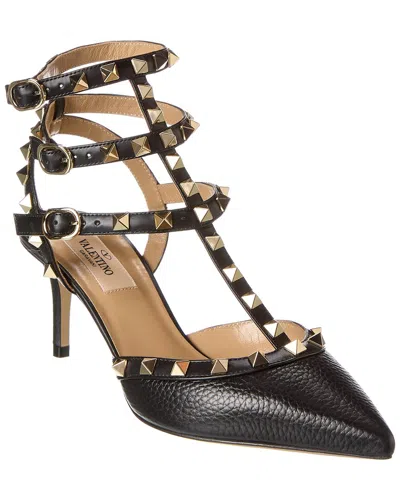 VALENTINO GARAVANI VALENTINO ROCKSTUD CAGED 65 GRAINY LEATHER ANKLE STRAP PUMP