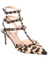 Valentino Rockstud Pumps With Straps In Pony-effect Calfskin 100mm In Brown