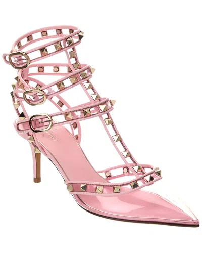 VALENTINO GARAVANI VALENTINO ROCKSTUD CAGED 65 LEATHER & VINYL ANKLE STRAP PUMP