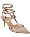Valentino Garavani Valentino Rockstud Caged 65 Leather Ankle Strap Pump In Neutral