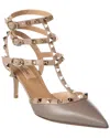 Valentino Rockstud Caged 65 Leather Ankle Strap Pump In Beige