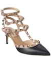 Valentino Rockstud Caged 65 Leather Ankle Strap Pump In Black