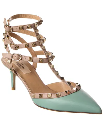 Valentino Garavani Rockstud Caged 65 Leather Ankle Strap Pump In Blue