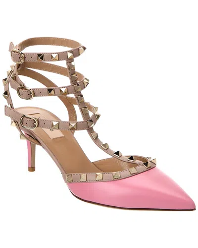 Valentino Garavani Rockstud Caged 65 Patent Ankle Strap Pump In Pink