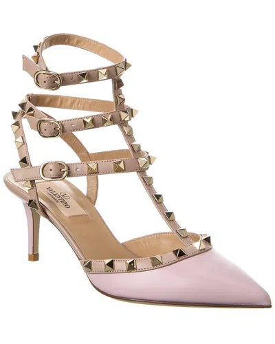 Valentino Garavani Rockstud Caged 65 Leather Ankle Strap Pump In Pink