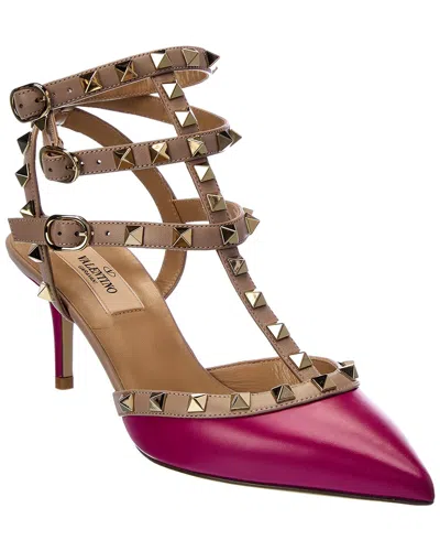 Valentino Garavani Valentino Rockstud Caged 65 Patent Ankle Strap Pump In Burgundy