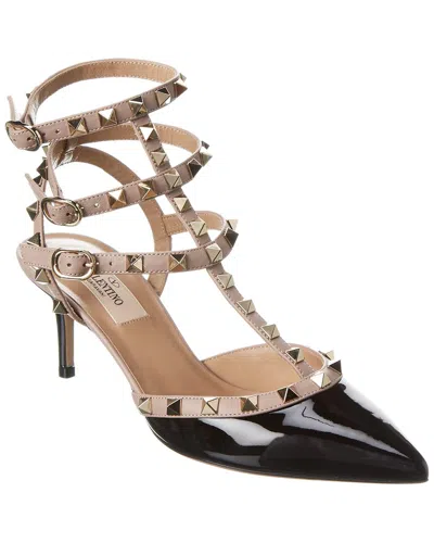 Valentino Garavani Valentino Rockstud Caged 65 Patent Ankle Strap Pump In Animal Print