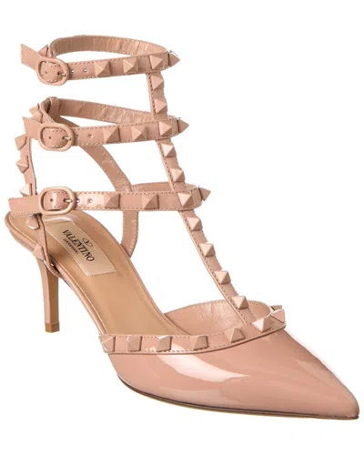 VALENTINO GARAVANI ROCKSTUD CAGED 65 PATENT ANKLE STRAP PUMP