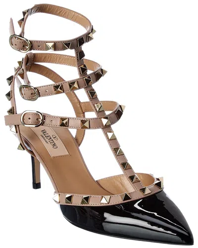Valentino Garavani Valentino Rockstud Caged 65 Patent Ankle Strap Pump In Black