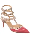 Valentino Rockstud Caged 65 Patent Ankle Strap Pump In Pink
