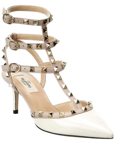 Valentino Garavani Valentino Rockstud Caged 65 Patent Ankle Strap Pump In White