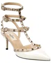 Valentino Rockstud Caged 65 Patent Ankle Strap Pump In White