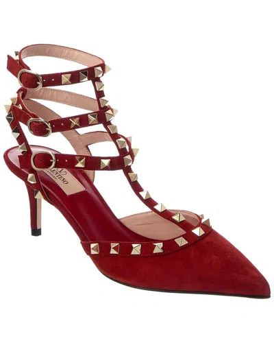 Valentino Garavani Valentino Rockstud Caged 65 Suede Ankle Strap Pump In Multi
