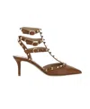 Valentino Rockstud Caged 65 Grainy Leather Ankle Strap Pump In Brown