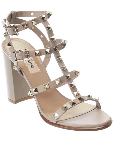 Valentino Garavani Valentino Rockstud Caged 90 Leather Ankle Strap Sandal In Neutral