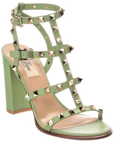 Valentino Garavani Valentino Rockstud Caged 64 Leather Ankle Strap Sandal In Green