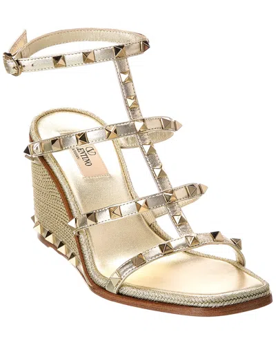 Valentino Garavani Valentino Rockstud Leather Pump In Gold