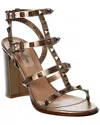 Valentino Rockstud Caged 90 Metallic Leather Ankle Strap Sandal