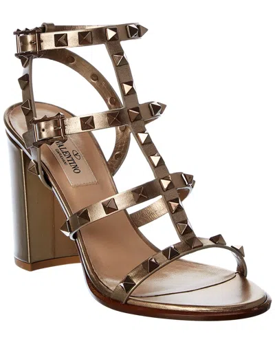 VALENTINO GARAVANI VALENTINO ROCKSTUD CAGED 90 METALLIC LEATHER ANKLE STRAP SANDAL