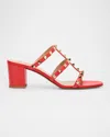 Valentino Studded Leather Sandals With Mid Block Heel