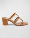 Valentino Rockstud Slide Sandal In Calfskin With Cabochon Stones 60mm In Almond Beige