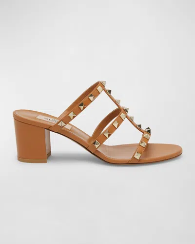 VALENTINO GARAVANI ROCKSTUD CAGED BLOCK-HEEL SLIDE SANDALS