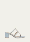 Valentino Garavani Rockstud Calfskin Leather Slide Sandal 60 Mm Woman Porcelain Blue 41 In Riverside Blue