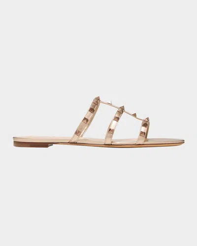 Valentino Garavani Rockstud Caged Calfskin Flat Sandals In S69 Skin